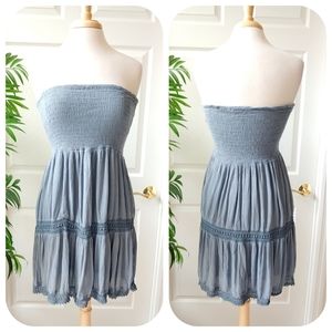 Earthbound Smocked Strapless Crochet Mini Dress L